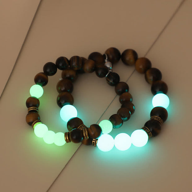 Buddha Stones 2Pcs Tiger Eye Glowstone Luminous Bead Protection Couple Bracelet Bracelet BS 3