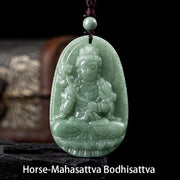 Buddha Stones Chinese Zodiac Natal Buddha Natural Jade Wealth Prosperity Necklace Pendant Necklaces & Pendants BS Horse-Mahasattva Bodhisattva