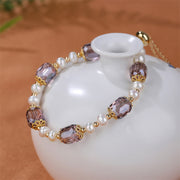 Buddha Stones Natural Amethyst Pearl Peace Healing Chain Bracelet Bracelet BS 3