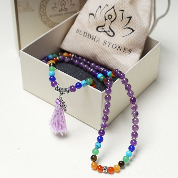 Buddha Stones Healing Crystal Mala Prayer Beads 108 Meditation Healing Multilayer Bracelet Necklace Bracelet BS 6