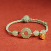 Buddha Stones Round Peace Buckle Jade Lotus Happiness Abundance Wealth String Bracelet Bracelet BS Lotus-Green(Wrist Circumference 14-18cm)