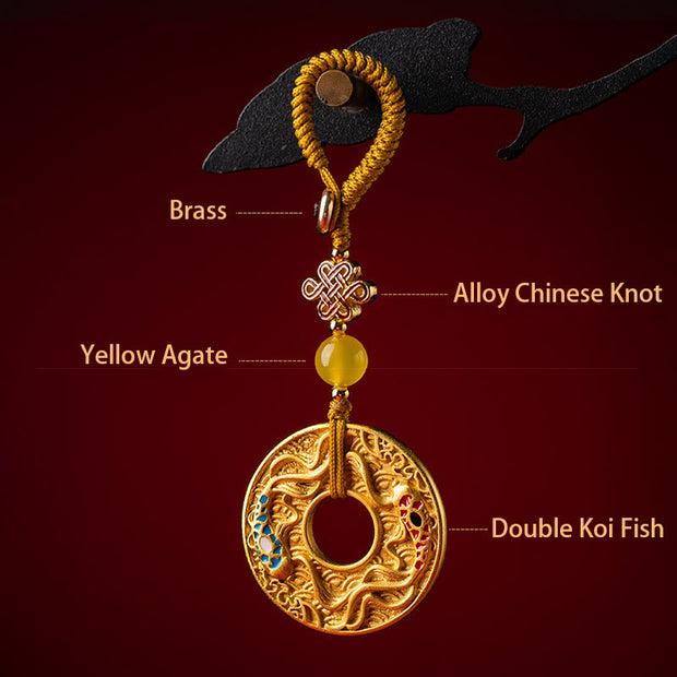 Buddha Stones Double Koi Fish Peace Buckle Wealth Luck Key Chain Key Chain BS 9