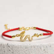 Buddha Stones 925 Sterling Silver Year Of The Dragon Auspicious Golden Dragon Luck Red Rope Chain Bracelet Bracelet BS 1