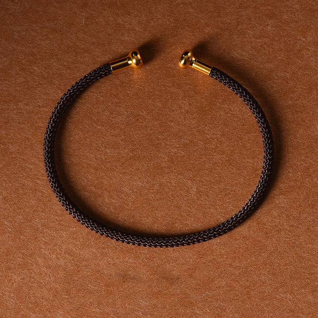 Buddha Stones Simple Design Handmade Luck Braid String Cuff Bracelet Bracelet BS Brown