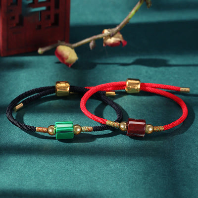 Buddha Stones Tibet Handmade Green Aventurine Red Stone Malachite Luck Protection Braided Rope Bracelet
