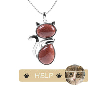 "Save A Cat" Cute Cat Pattern Natural Crystal Protection Cat-Loving Pendant Necklace Necklaces & Pendants BS Brown Sand
