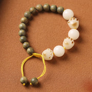 Buddha Stones Natural Green Sandalwood Bodhi Seed Cat Paw Claw Cure Bracelet