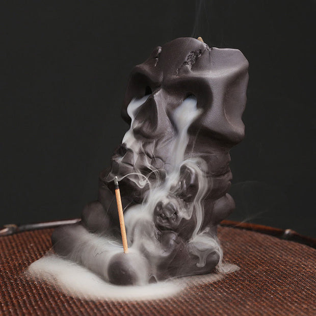 Buddha Stones Halloween Skull Head Purple Clay Healing Incense Burner Decoration