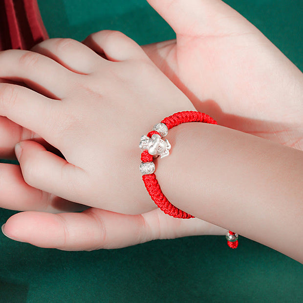 Buddha Stones 999 Sterling Silver Chinese Zodiac Red Rope Luck Handcrafted Kids Bracelet Bracelet BS 15