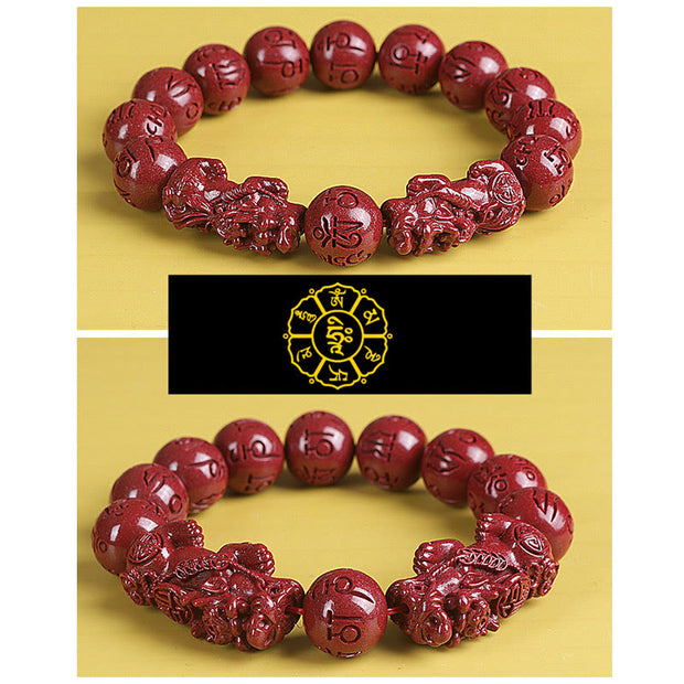 Buddha Stones Natural Double PiXiu Cinnabar Om Mani Padme Hum Wealth Luck Bead Bracelet Bracelet BS 9