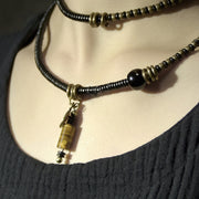 Buddha Stones Ebony Wood Dzi Bead Copper Peace Couple Bracelet Necklace Pendant Bracelet Necklaces & Pendants BS 5