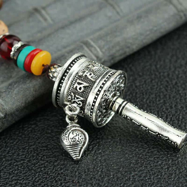 Buddha Stones Tibetan Om Mani Padme Hum Prayer Wheel Rotation Vajra Wood Necklace Pendant Necklaces & Pendants BS 17