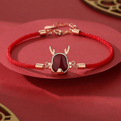 ❗❗❗A Flash Sale- Buddha Stones 925 Sterling Silver Year of the Dragon Natural Red Agate Dragon Attract Fortune Fu Character Strength Bracelet Necklace Pendant Earrings Bracelet Necklaces & Pendants BS Bracelet(Wrist Circumference 14-17cm)(A flash sale)
