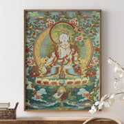 Buddha Stones Tibetan Silk Embroidery White Tara Thangka Tapestry Wall Hanging Wall Art Meditation for Home Decor Decorations BS 24*36 inches(60*90cm)-1