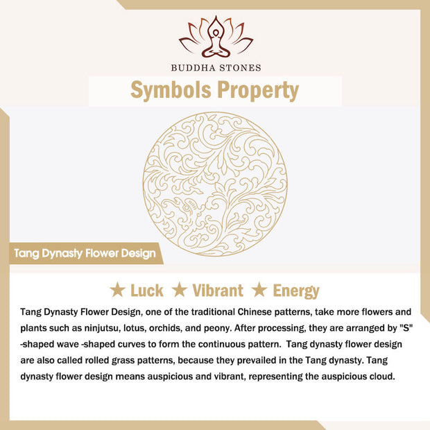 Buddha Stones Tang Dynasty Flower Design Engraved Copper Luck Cuff Bracelet Bangle Adjustable Ring Bracelet Bangle BS 8