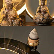 Buddha Stones Buddha Lotus Backflow Smoke Fountain Ceramic Blessing Incense Burner With Light Decoration Incense Burner BS 14