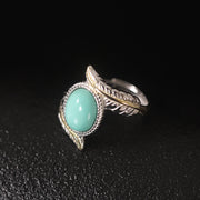 Buddha Stones 925 Sterling Silver Turquoise Feather Strength Protection Ring