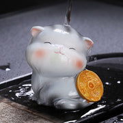 Buddha Stones Color Changing Cute Mini Cat Resin Tea Pet Wealth Home Figurine Decoration Decorations BS 18