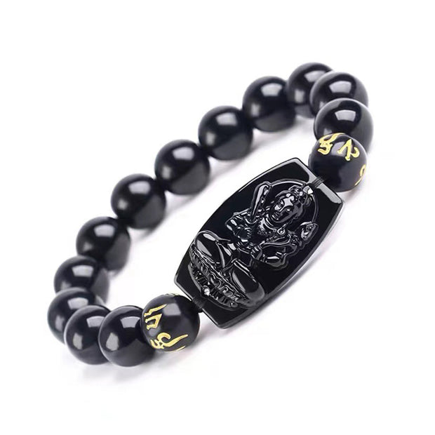 Buddha Stones Chinese Zodiac Obsidian Protection Bracelet Bracelet BS Ox & Tiger-14mm