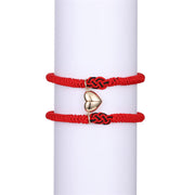 Buddha Stones 2Pcs Tibetan Luck Chinese Knot Protection String Bracelet Bracelet BS Red&Gold heart(Bracelet Size 16-27cm)
