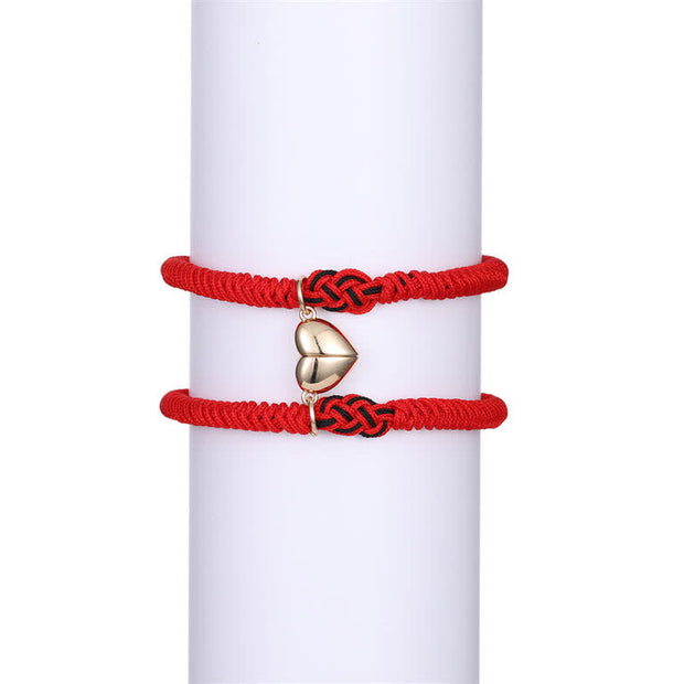 Buddha Stones 2Pcs Tibetan Luck Chinese Knot Protection String Bracelet Bracelet BS Red&Gold heart(Bracelet Size 16-27cm)
