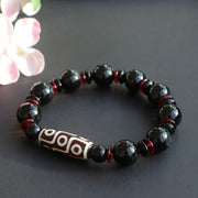 Buddha Stones Black Onyx Nine-Eye Dzi Bead Wealth Protection Bracelet Bracelet BS 6