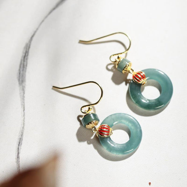 Buddha Stones Cyan Jade Lantern Copper Luck Drop Earrings Earrings BS 5