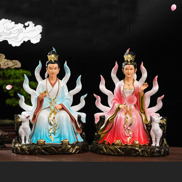Buddha Stones Nine Tailed Fox Fairy Luck Protection Resin Home Decoration
