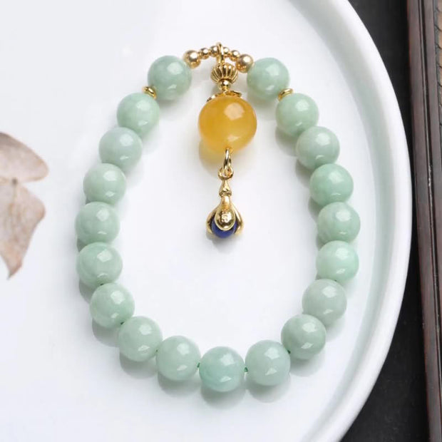 Buddha Stones Natural Jade Amber Lazurite Bead Luck Bracelet Bracelet BS 1