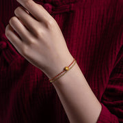 Buddha Stones 999 Gold Lotus Handmade Blessing Braid String Double Layer Bracelet
