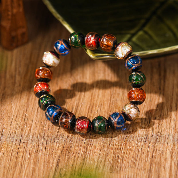 Buddha Stones Tibetan Classic Liuli Glass Bead Luck Wealth Bracelet