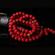 Buddhastoneshop Tibetan Cinnabar Lotus Bead Prosperity Bracelet Mala