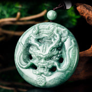 Buddha Stones Round Dragon Natural Jade Success Amulet Necklace Pendant Necklaces & Pendants BS 1