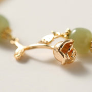 Buddha Stones 14K Gold Plated Hetian Jade Golden Rose Flower Luck Chain Bracelet Bracelet BS 4