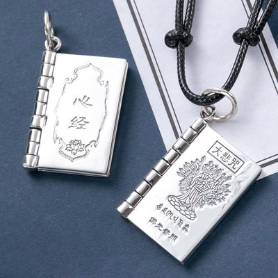 Buddha Stones 990 Sterling Silver Heart Sutra Great Compassion Shurangama Mantra Lotus Vajra Peace Necklace Pendant Necklaces & Pendants BS main