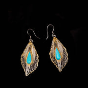 Buddha Stones 925 Sterling Silver Turquoise Bodhi Leaf Pattern Protection Drop Dangle Earrings Earrings BS 10