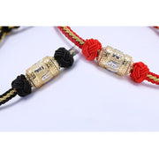 Buddha Stones 925 Sterling Silver Om Mani Padme Hum Prayer Wheel Luck Strength Red String Bracelet Bracelet BS 9
