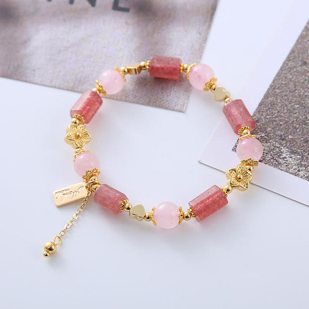 Buddha Stones Strawberry Quartz Pink Crystal Love Heart Flower Positive Bracelet Bracelet BS 3