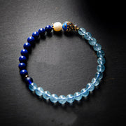 Buddha Stones Natural Aquamarine Lazurite Fish Healing Bracelet Bracelet BS 2