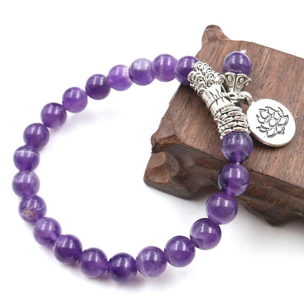 Buddha Stones Amethyst Crystal Lotus Healing Balance Bracelet Bracelet BS 1