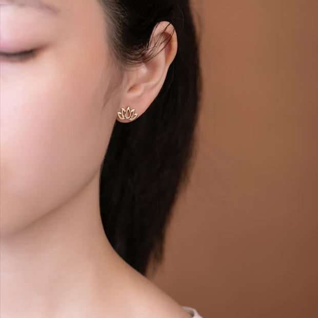 Buddha Stones 925 Sterling Silver Lotus Flower Blessing Earrings Earrings BS 3