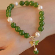 Buddha Stones Natural Green Chalcedony Pearl Butterfly Courage Strength Bracelet