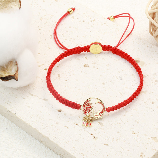Buddha Stones Tibetan Handmade Lotus Koi Fish Lucky Red String Bracelet Bracelet BS 1