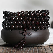 Buddha Stones 108 Mala Beads 4.8 Stars With Gold Star Indian Small Leaf Red Sandalwood Amber Turquoise Chinese Knotting Blessing Bracelet