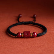 Buddha Stones Tibet Cinnabar Om Mani Padme Hum Engraved Blessing Braided Bracelet Bracelet BS Black Rope(Wrist Circumference 14-18cm)