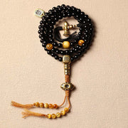 Buddha Stones Tibetan 108 Mala Beads Black Onyx Tiger Eye Beads Nine Palaces Bagua Protection Bracelet