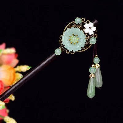 Buddha Stones Green Aventurine Flower Charm Luck Hairpin Decoration