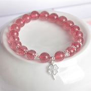 Buddha Stones 925 Sterling Silver Strawberry Quartz Four Leaf Clover Love Bracelet Bracelet BS 2