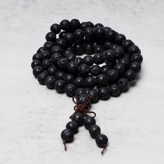 Buddha Stones 108 Natural Lava Rock Beads Prayer Mala Bracelet Necklace Bracelet BS 1