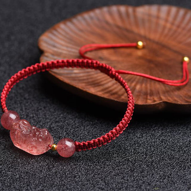 Buddha Stones Natural Strawberry Quartz PiXiu Lucky Red String Bracelet Bracelet BS 6